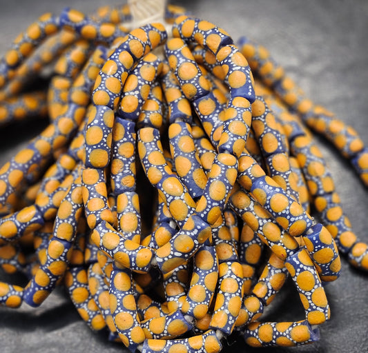 Painted African Recycled Glass Beads - Tube Beads #1503