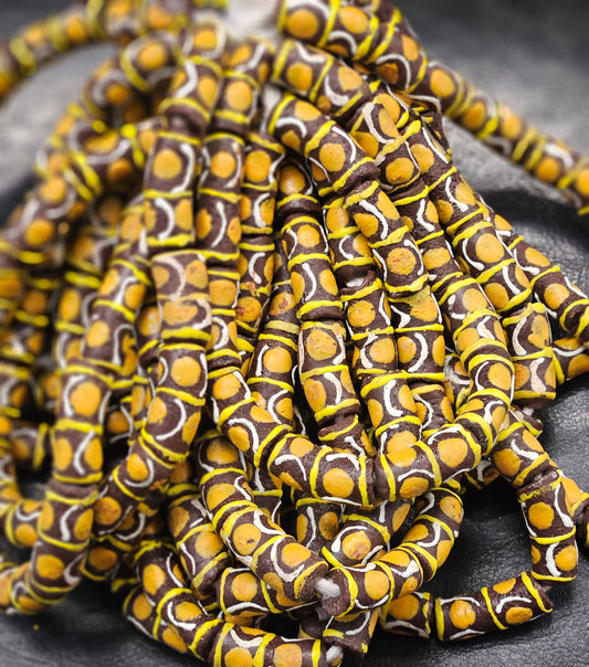 Painted African Recycled Glass Beads - Tube Beads #1505