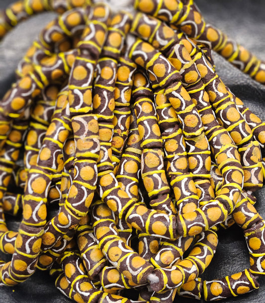 Painted African Recycled Glass Beads - Tube Beads #1505