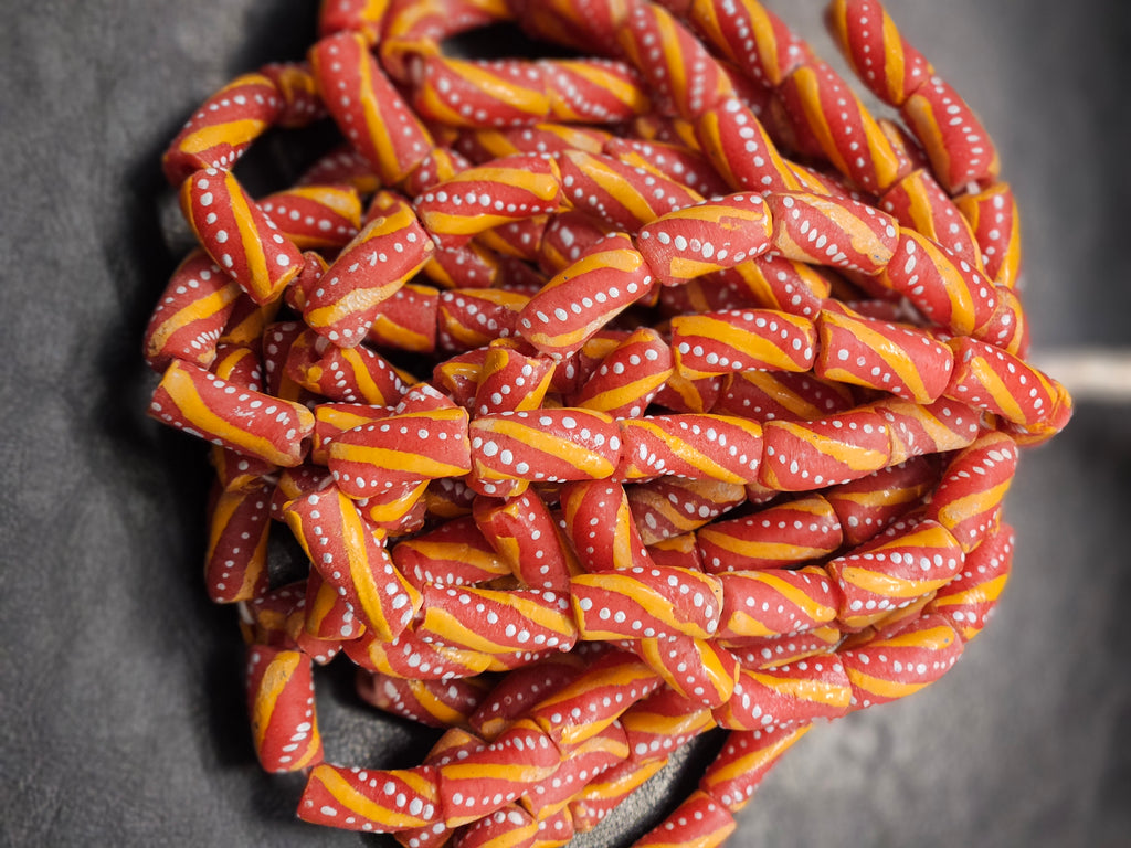 Painted African Recycled Glass Beads - Tube Beads #1506