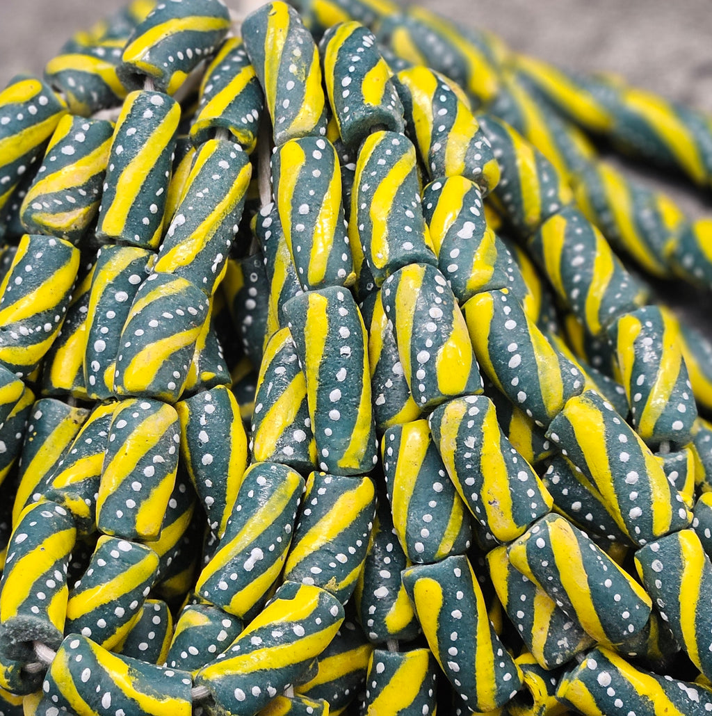 Painted African Recycled Glass Beads - Tube Beads #1508