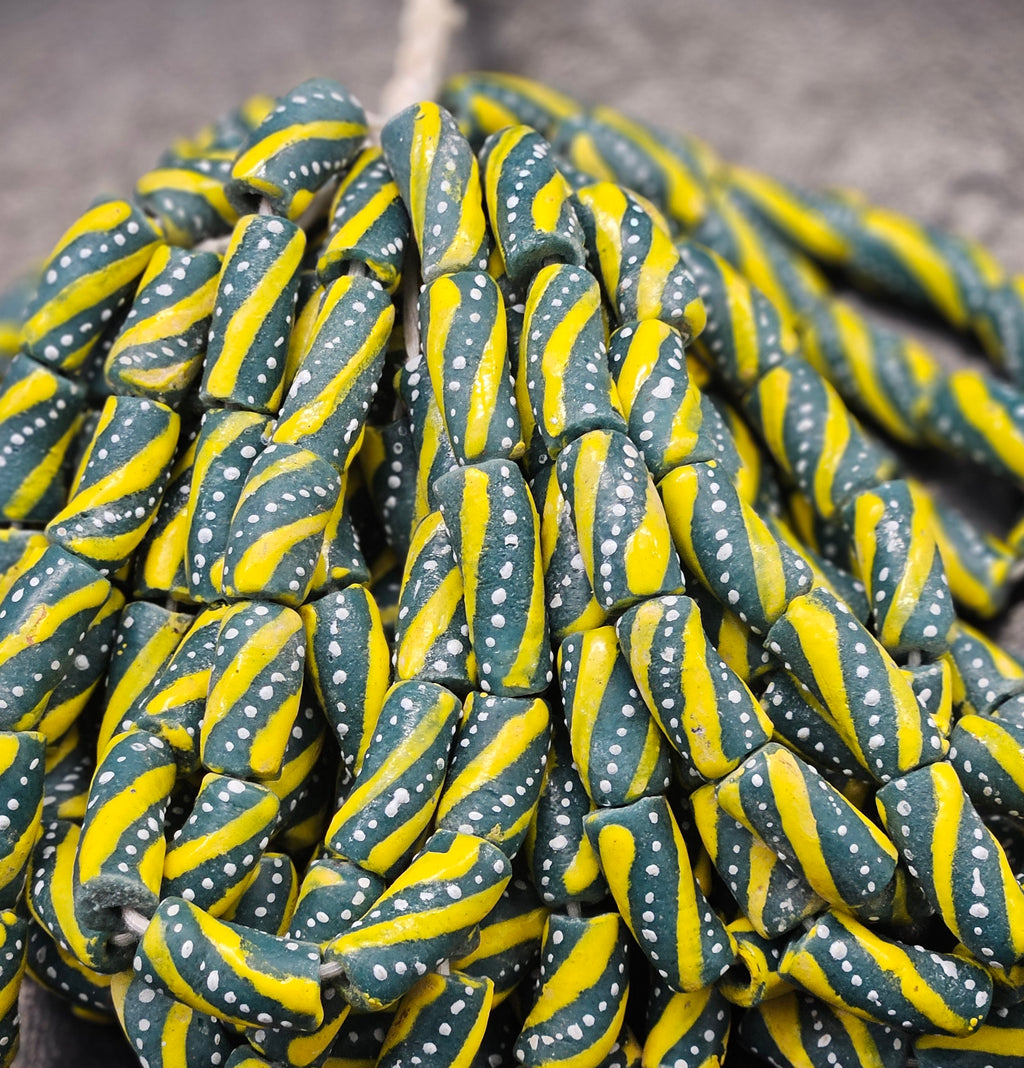 Painted African Recycled Glass Beads - Tube Beads #1508