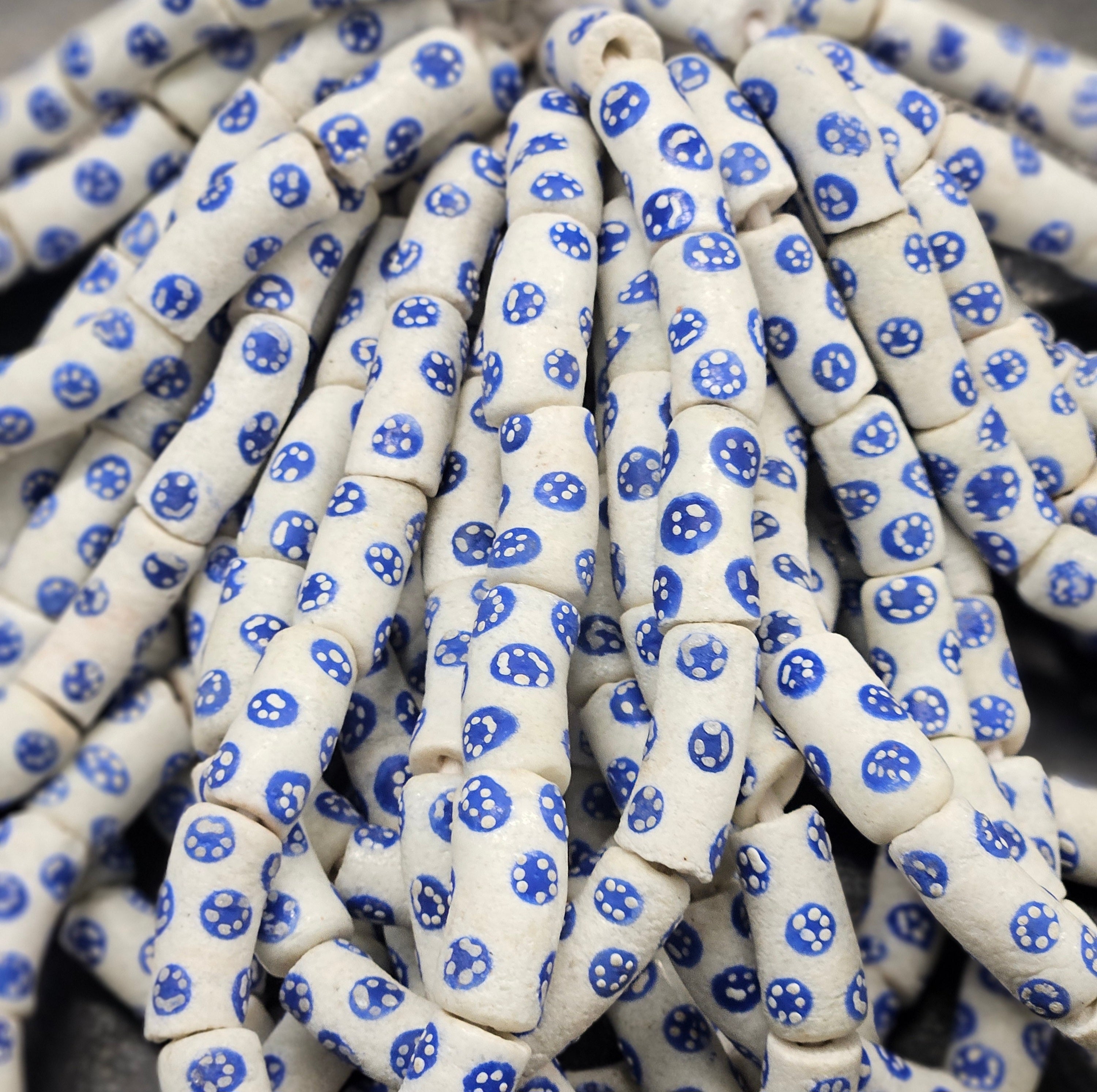 Painted African Recycled Glass Beads - Tube Beads #1504