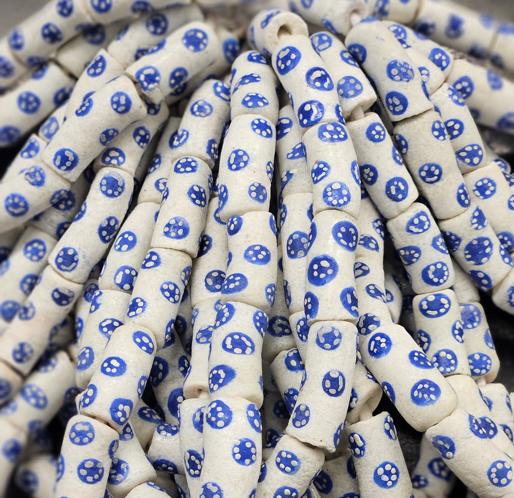 Painted African Recycled Glass Beads - Tube Beads #1504