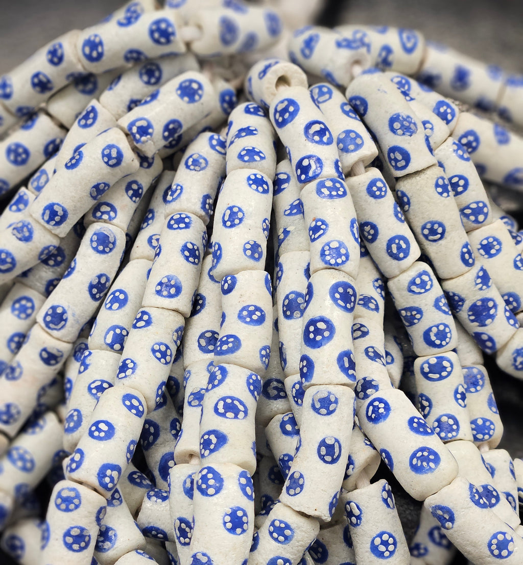 Painted African Recycled Glass Beads - Tube Beads #1504