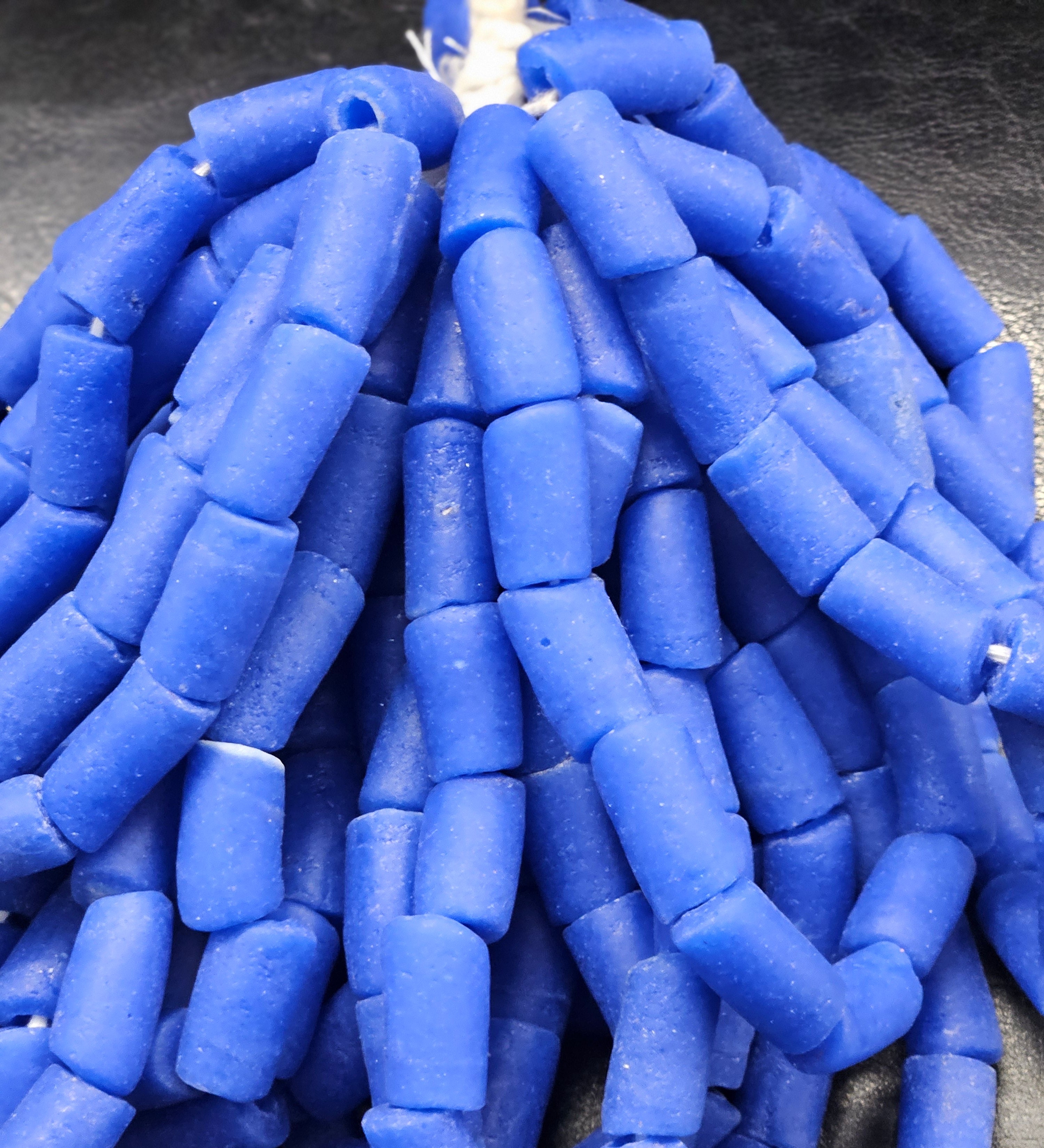 Painted African Recycled Glass Beads - Tube Beads #1403