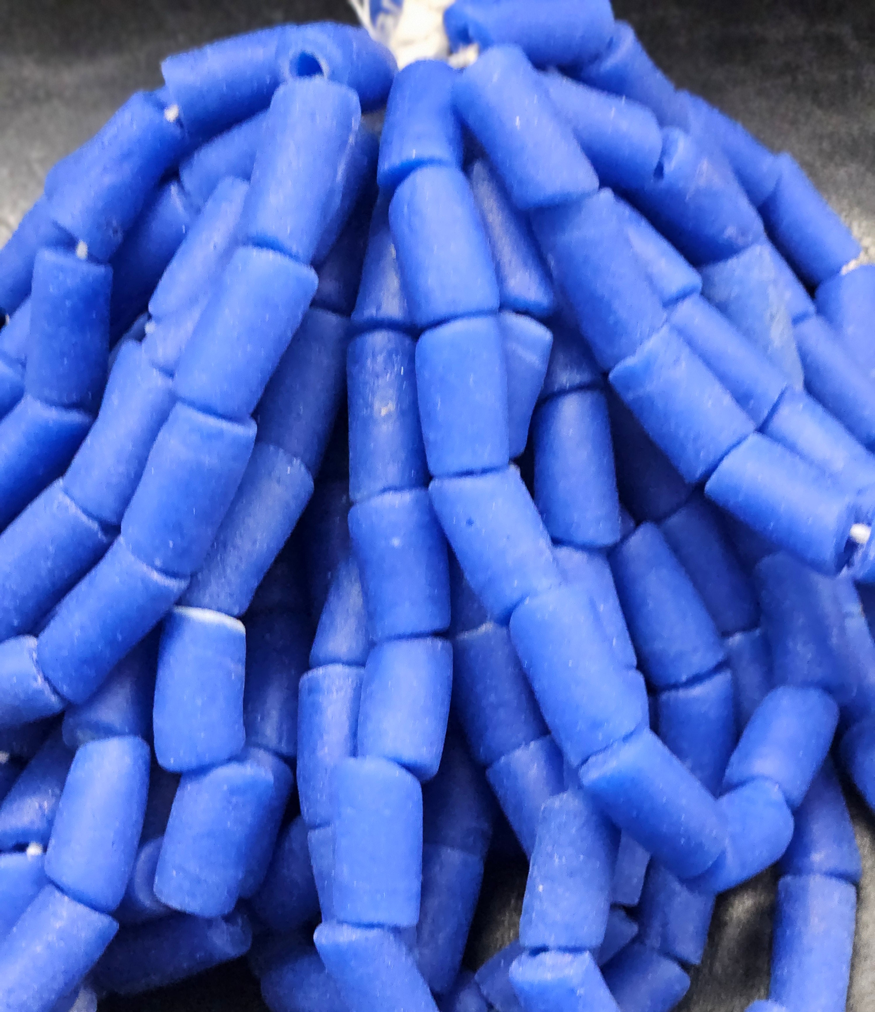 Painted African Recycled Glass Beads - Tube Beads #1403