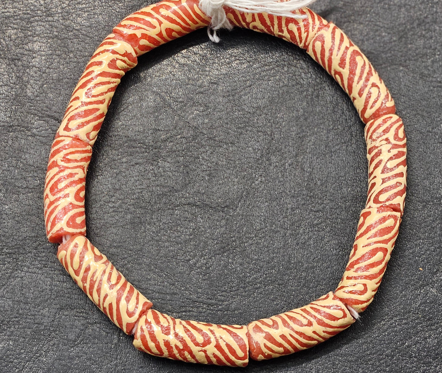Painted African Recycled Glass Beads - Tube Beads #1511