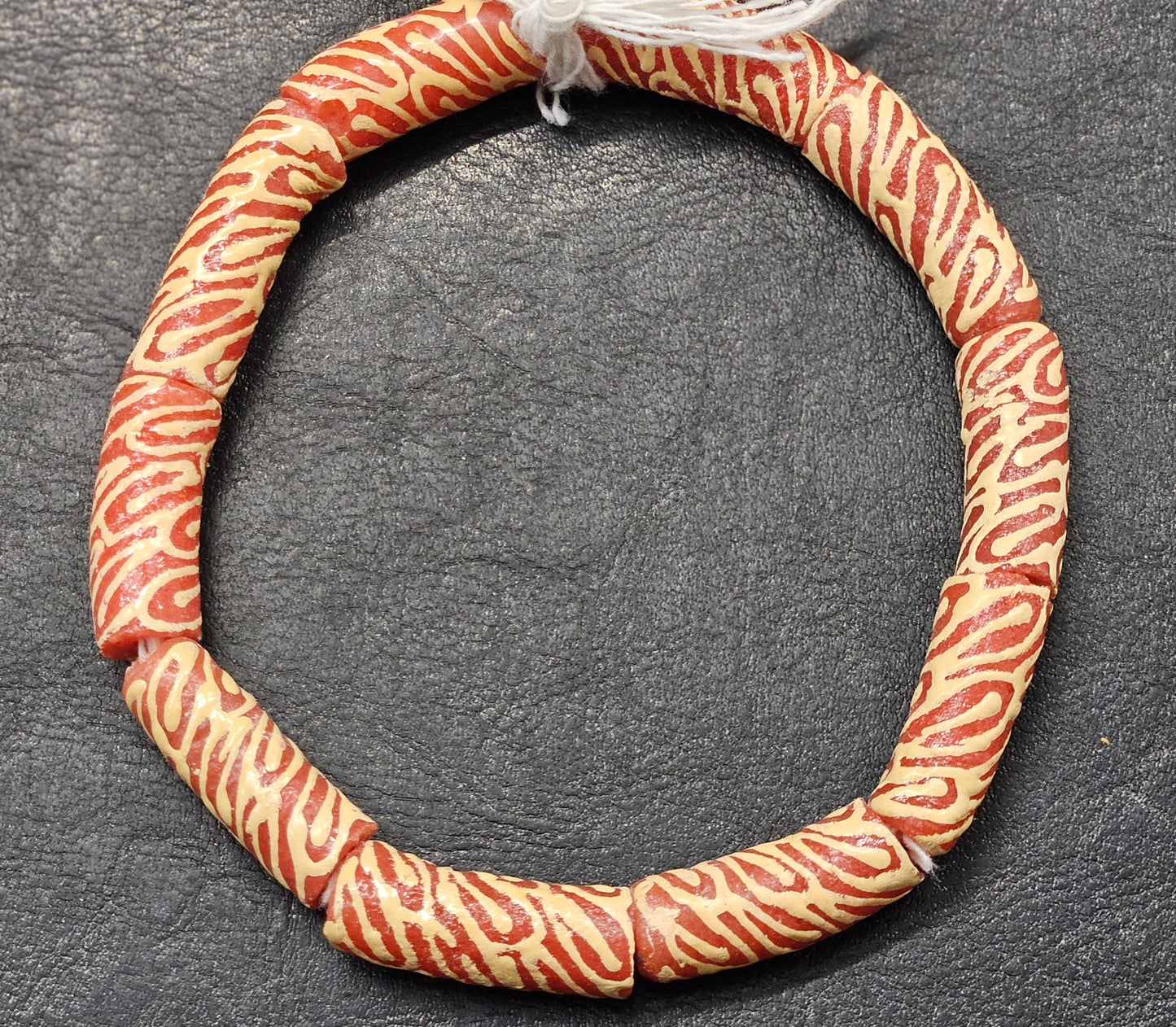 Painted African Recycled Glass Beads - Tube Beads #1511