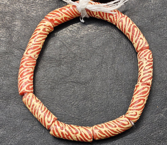 Painted African Recycled Glass Beads - Tube Beads #1511