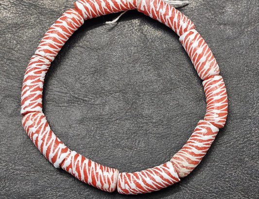 Painted African Recycled Glass Beads - Tube Beads #1510