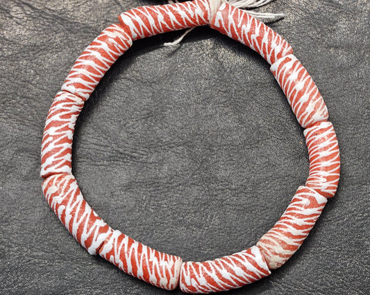 Painted African Recycled Glass Beads - Tube Beads #1510