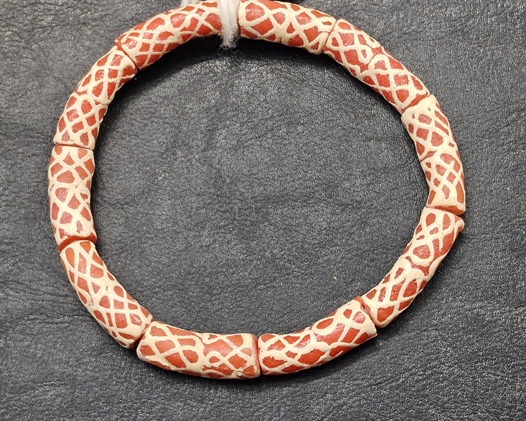 Painted African Recycled Glass Beads - Tube Beads #1513