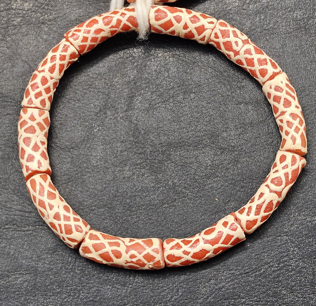 Painted African Recycled Glass Beads - Tube Beads #1513