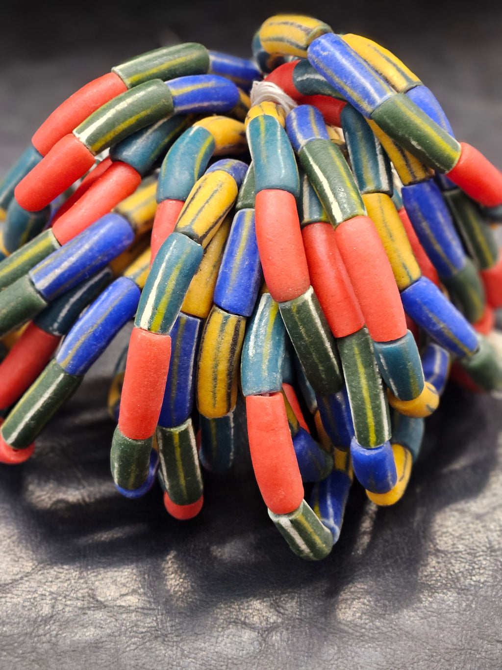 Painted African Recycled Glass Beads - Long Tube Beads #1701