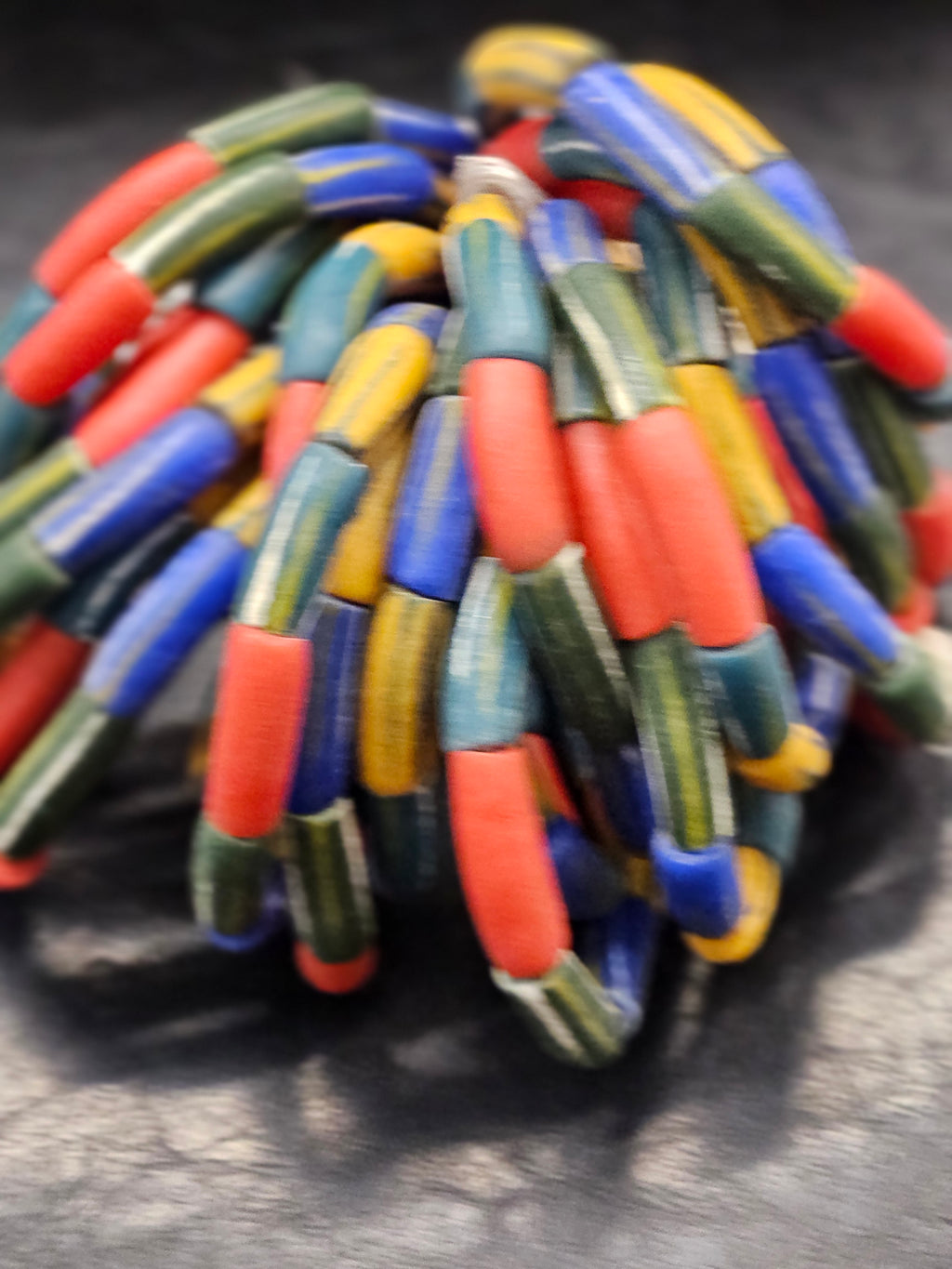 Painted African Recycled Glass Beads - Long Tube Beads #1701