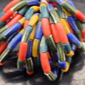 Painted African Recycled Glass Beads - Long Tube Beads #1701