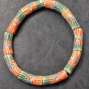 Painted African Recycled Glass Beads - Long Tube Beads #1702