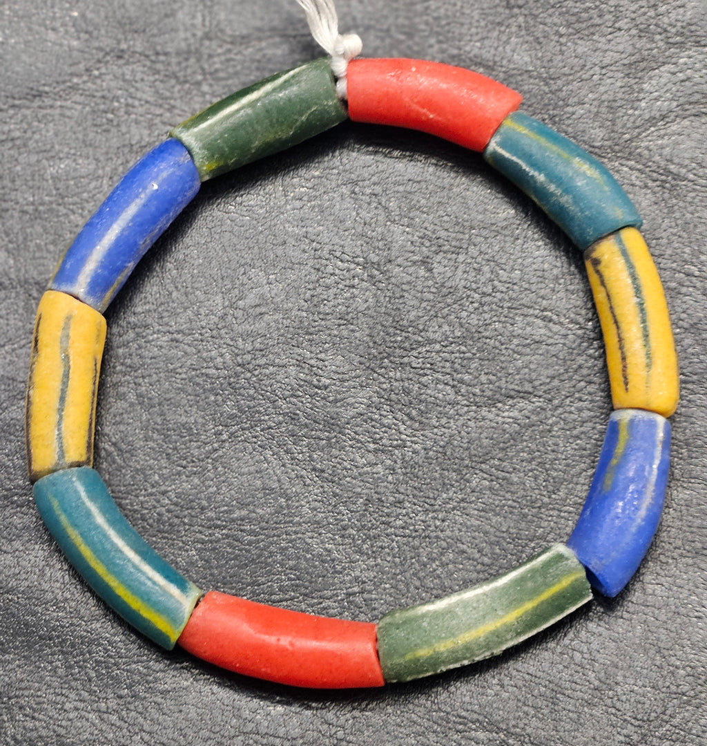 Painted African Recycled Glass Beads - Long Tube Beads #1701