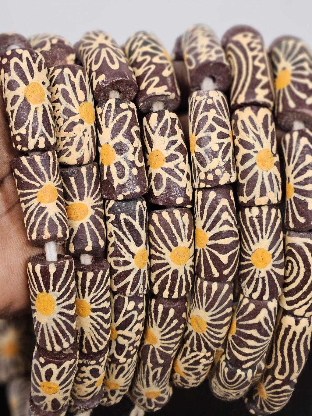 Chunky Krobo Recycled Glass Tube Beads – 17–18mm × 30–32mm | Handcrafted African Beads from Ghana