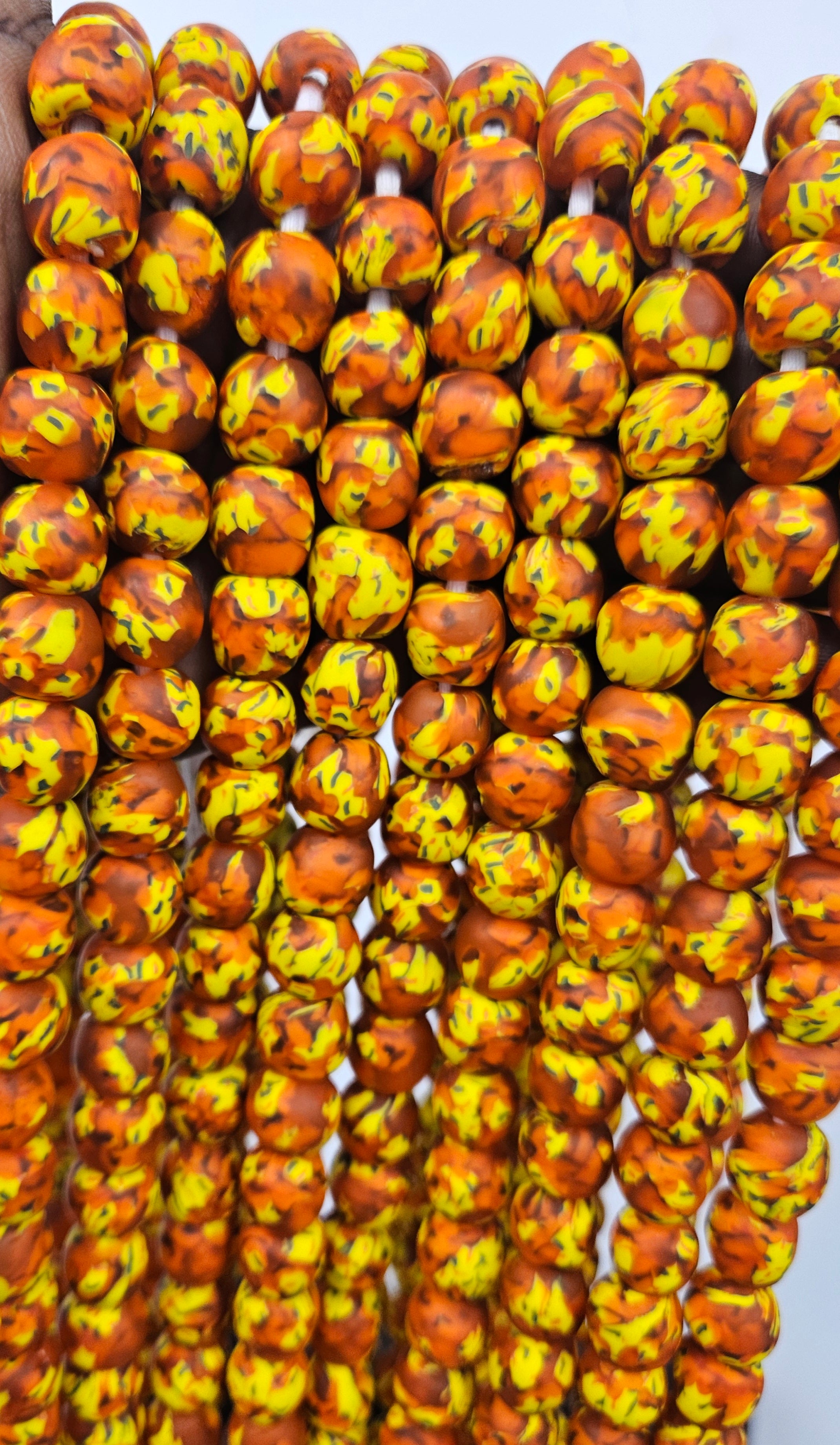 Fall Burnt Orange & Gold 12-14mm Round Krobo Recycled Glass African Beads - Designer Strand 45pc
