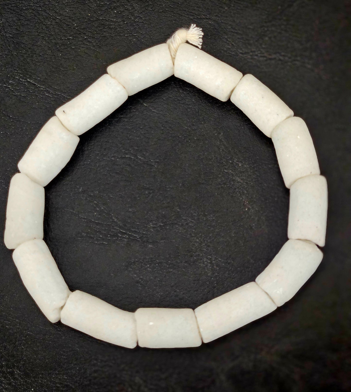 White Krobo Cylinder Beads – Ghana Recycled Glass, Large Hole (2–2.5mm), 20–26mm
