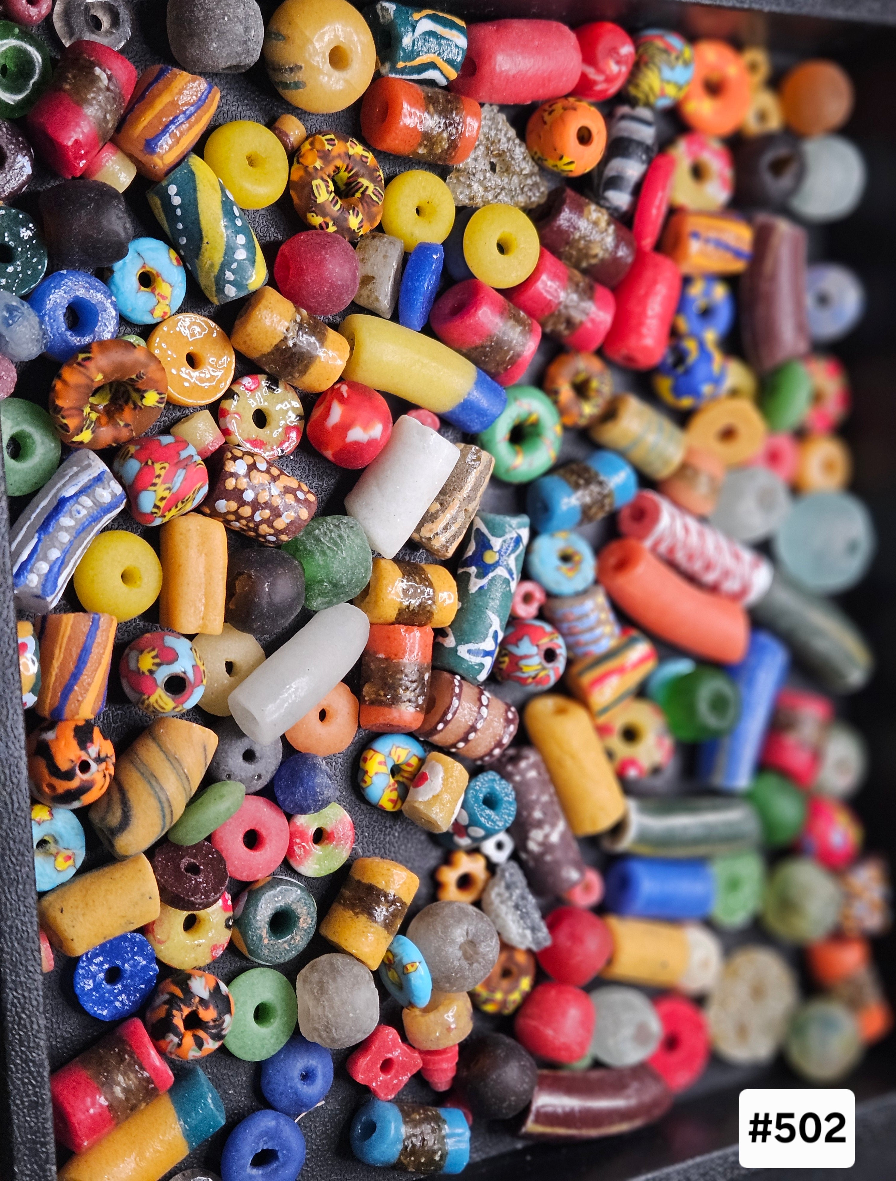 African Krobo Recycled Glass Beads Mix (Festival Red + Sun Yellow + Cobalt) — 1 Cup, 160+ Handmade Ghana Beads, 1lb | ABM502