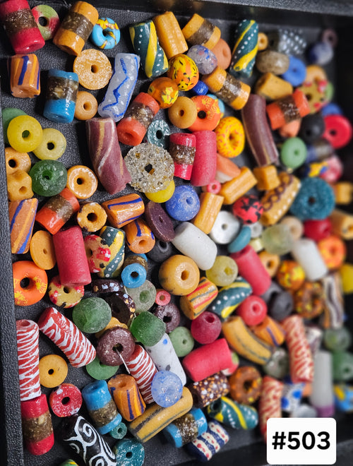 African Krobo Recycled Glass Beads Mix (Forest Green + Sun Gold) — 1 Cup, 160+ Handmade Ghana Beads, 1lb | ABM503