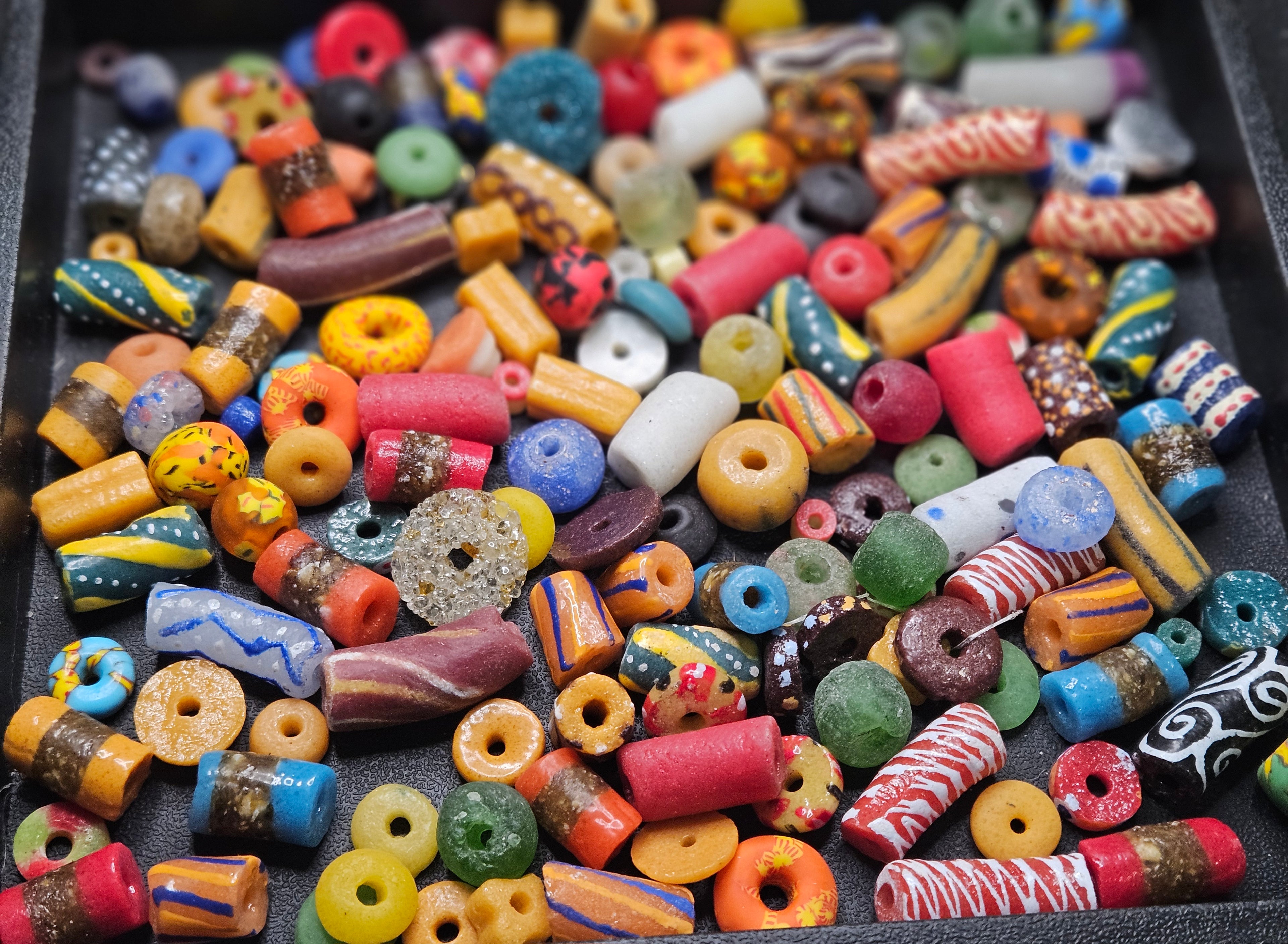 African Krobo Recycled Glass Beads Mix (Forest Green + Sun Gold) — 1 Cup, 160+ Handmade Ghana Beads, 1lb | ABM503