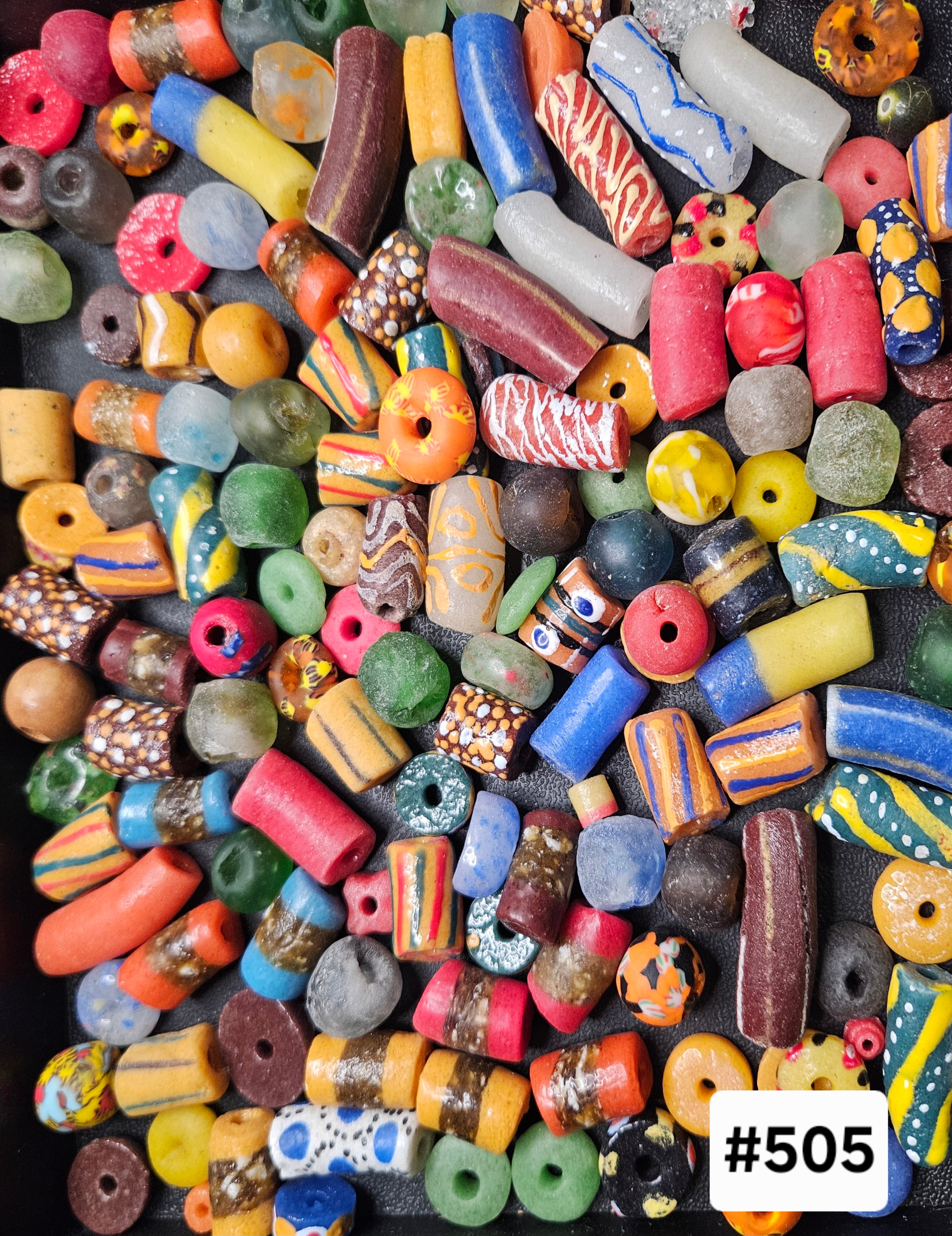 African Krobo Recycled Glass Beads Mix (Green + Earth Tones) — 1 Cup, 160+ Handmade Ghana Beads, 1lb+ | ABM505