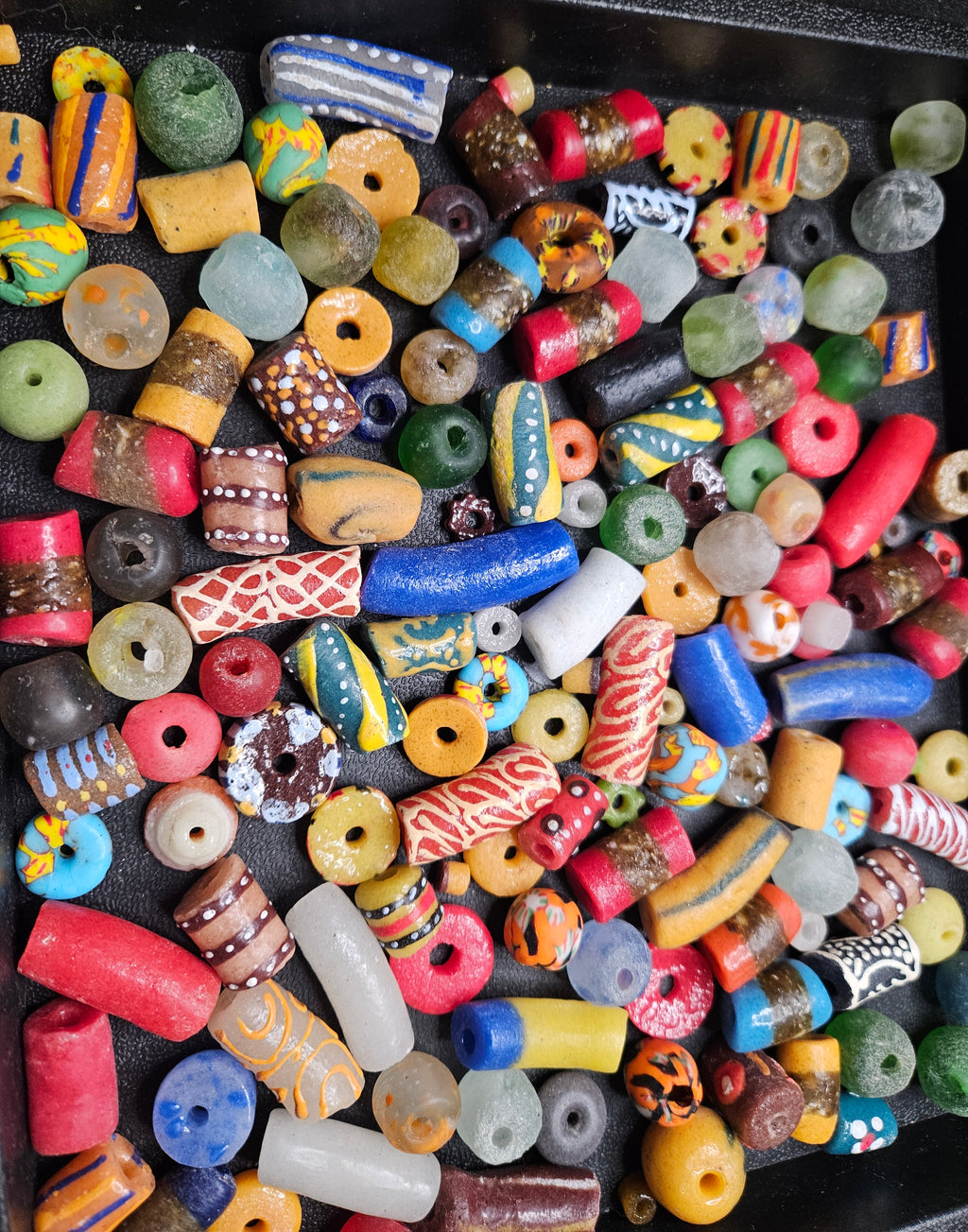 African Krobo Recycled Glass Beads – 1 Cup Assortment (160+ Handmade Ghanaian Beads for Jewelry & Crafts, 1lb