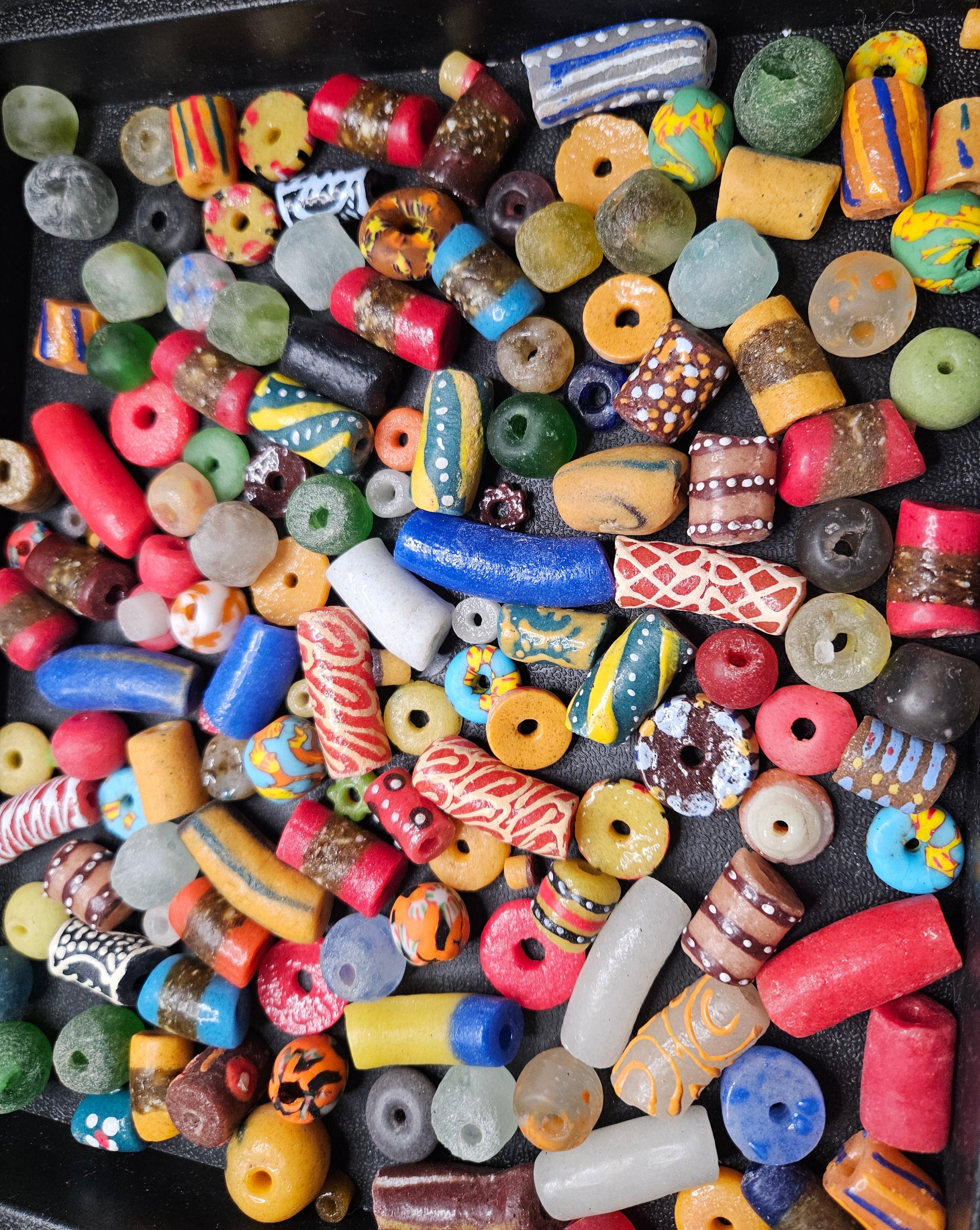African Krobo Recycled Glass Beads – 1 Cup Assortment (160+ Handmade Ghanaian Beads for Jewelry & Crafts, 1lb