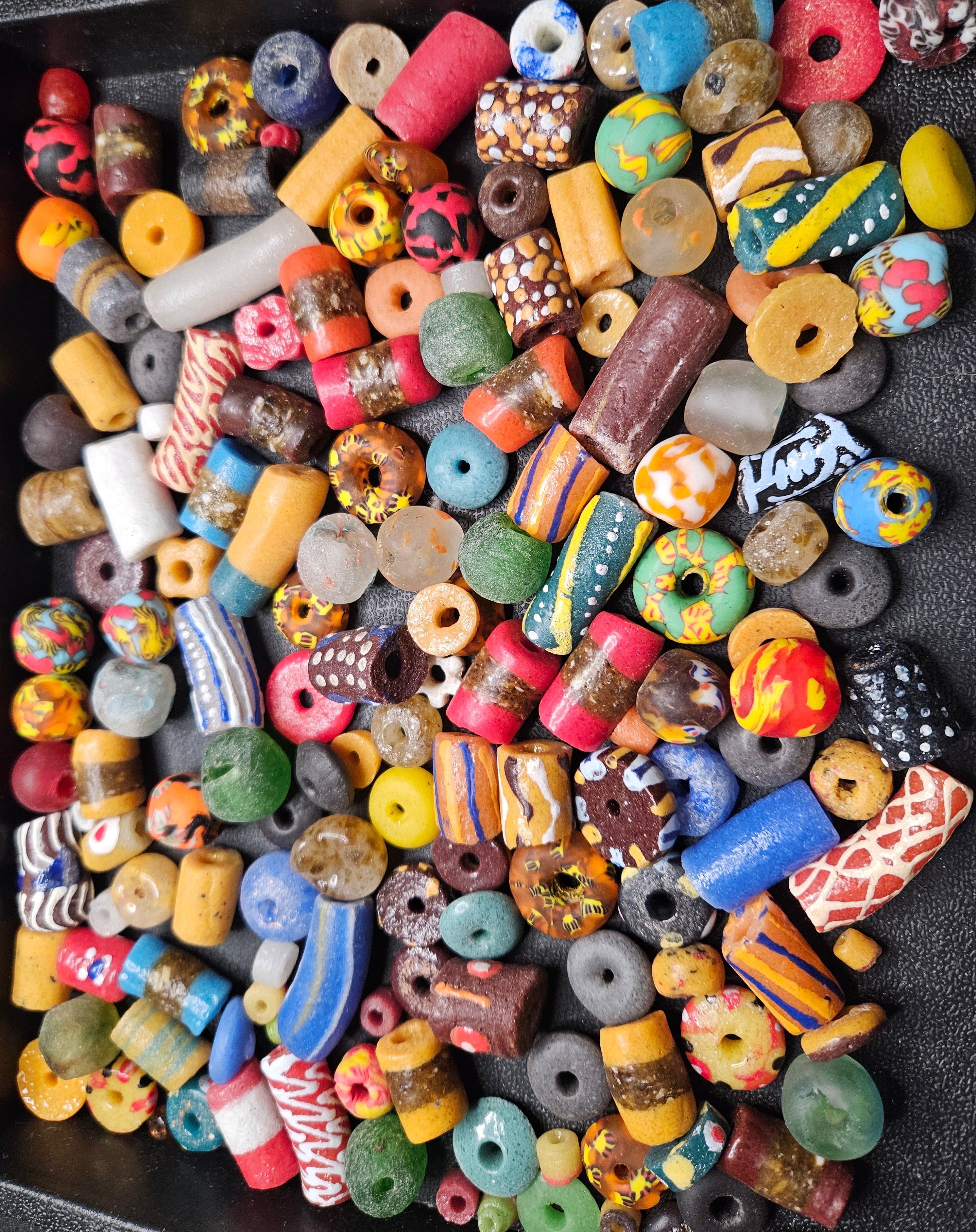 Ghana Krobo Beads – 1 Cup Assorted African Recycled Glass Beads for Jewelry Making & DIY (160+ Beads, 1lb)