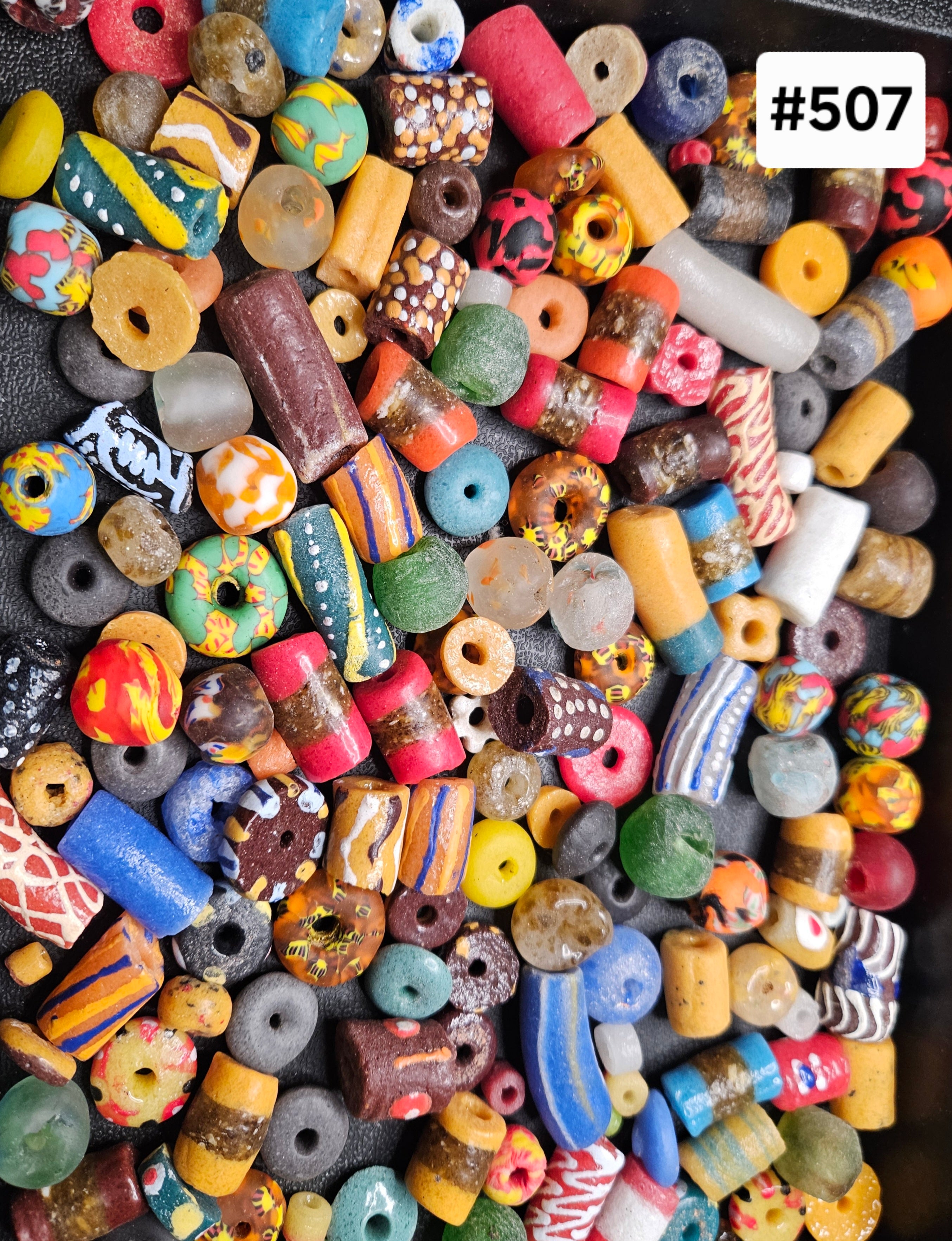 Ghana Krobo Beads – 1 Cup Assorted African Recycled Glass Beads for Jewelry Making & DIY (160+ Beads, 1lb)