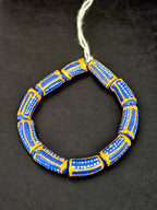 Royal Blue Krobo Painted Glass Tube Beads with Golden Yellow Borders | Handcrafted Recycled Glass from Ghana