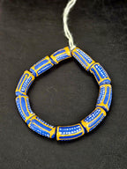 Royal Blue Krobo Painted Glass Tube Beads with Golden Yellow Borders | Handcrafted Recycled Glass from Ghana
