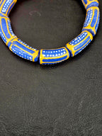 Royal Blue Krobo Painted Glass Tube Beads with Golden Yellow Borders | Handcrafted Recycled Glass from Ghana