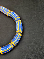Royal Blue Krobo Painted Glass Tube Beads with Golden Yellow Borders | Handcrafted Recycled Glass from Ghana
