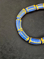 Royal Blue Krobo Painted Glass Tube Beads with Golden Yellow Borders | Handcrafted Recycled Glass from Ghana