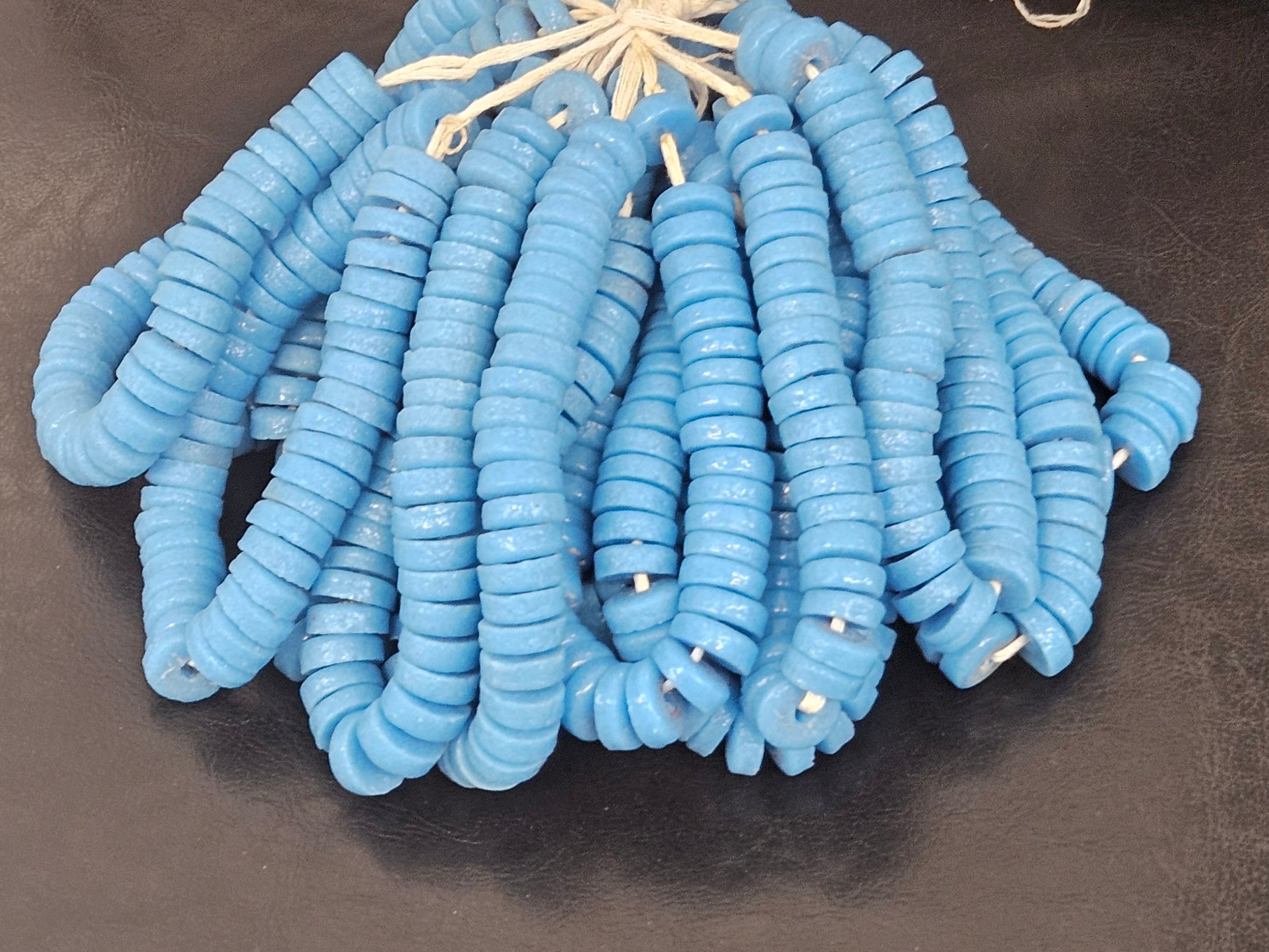 Authentic Sky Blue Krobo Powdered Glass Disc Beads Handmade in Ghana from Recycled Glass