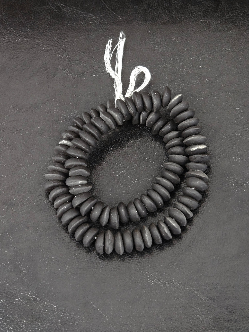 African Glass Disc Beads – Matte Black Recycled Glass Beads | Large Hole African Glass Beads Handcrafted in Ghana
