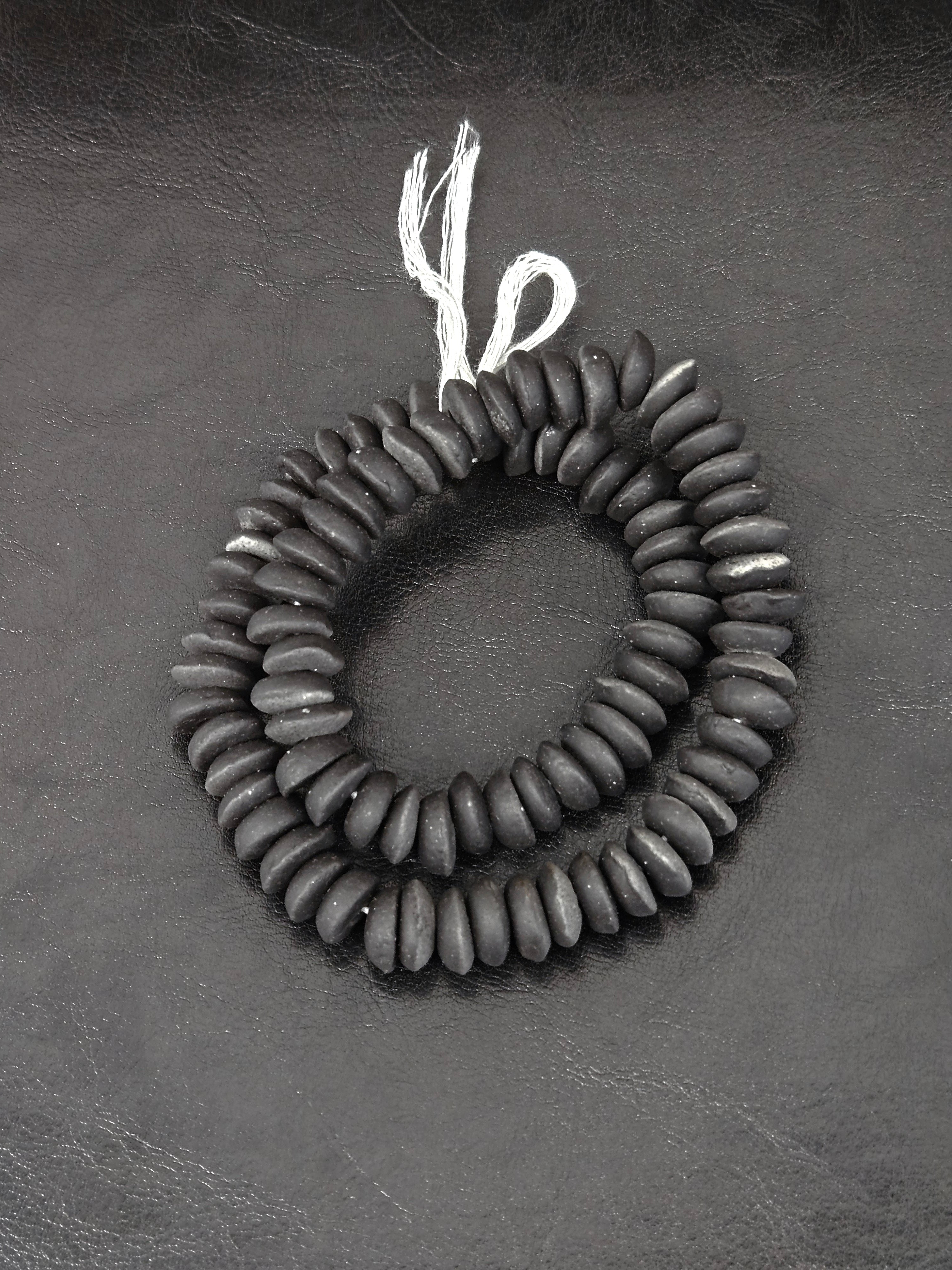 African Glass Disc Beads – Matte Black Recycled Glass Beads | Large Hole African Glass Beads Handcrafted in Ghana