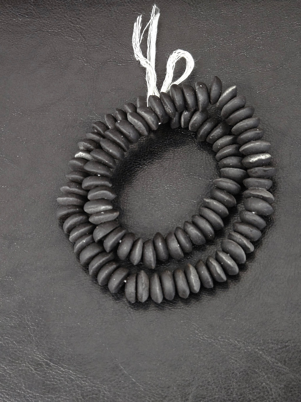 African Glass Disc Beads – Matte Black Recycled Glass Beads | Large Hole African Glass Beads Handcrafted in Ghana