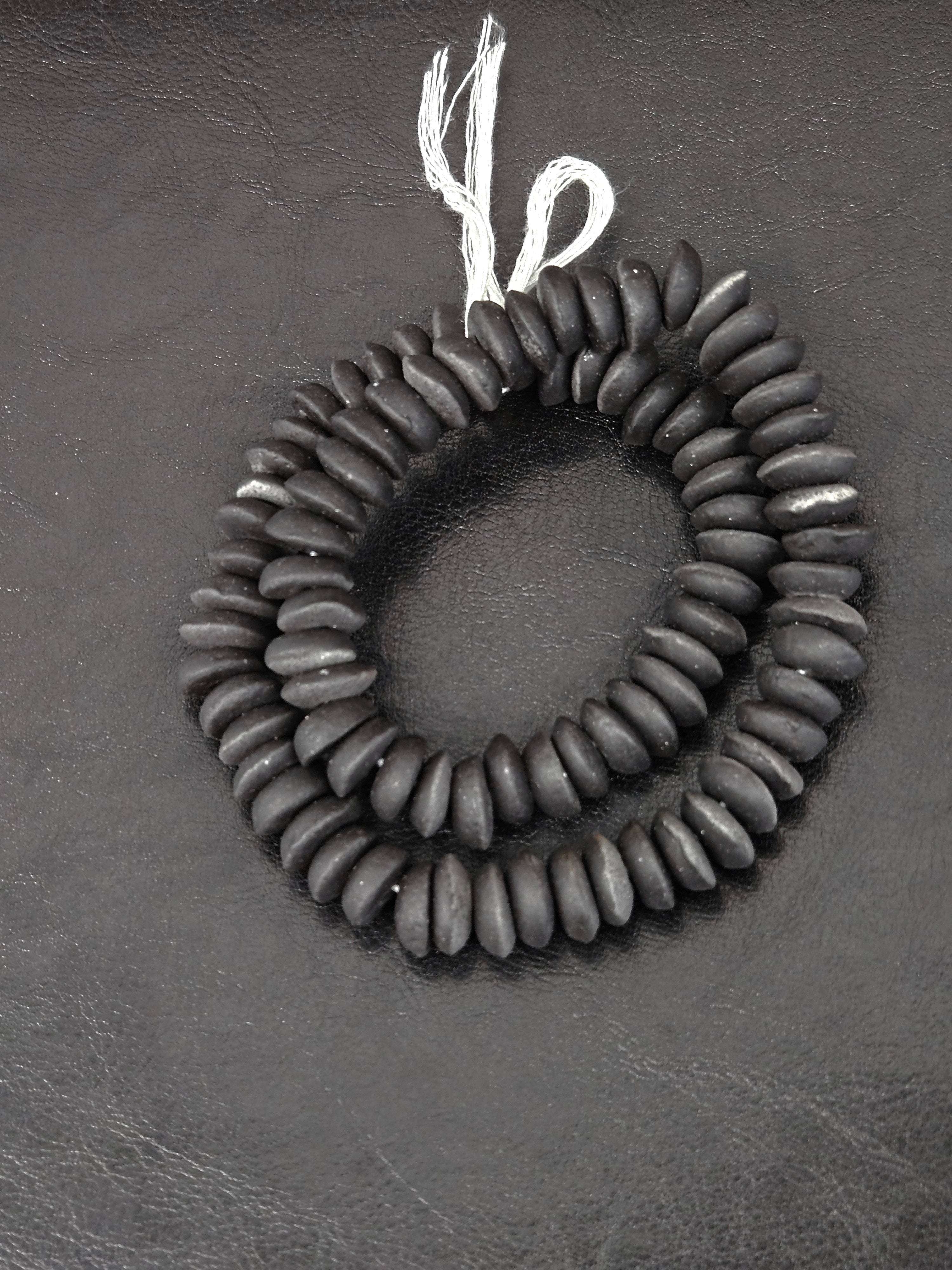African Glass Disc Beads – Matte Black Recycled Glass Beads | Large Hole African Glass Beads Handcrafted in Ghana