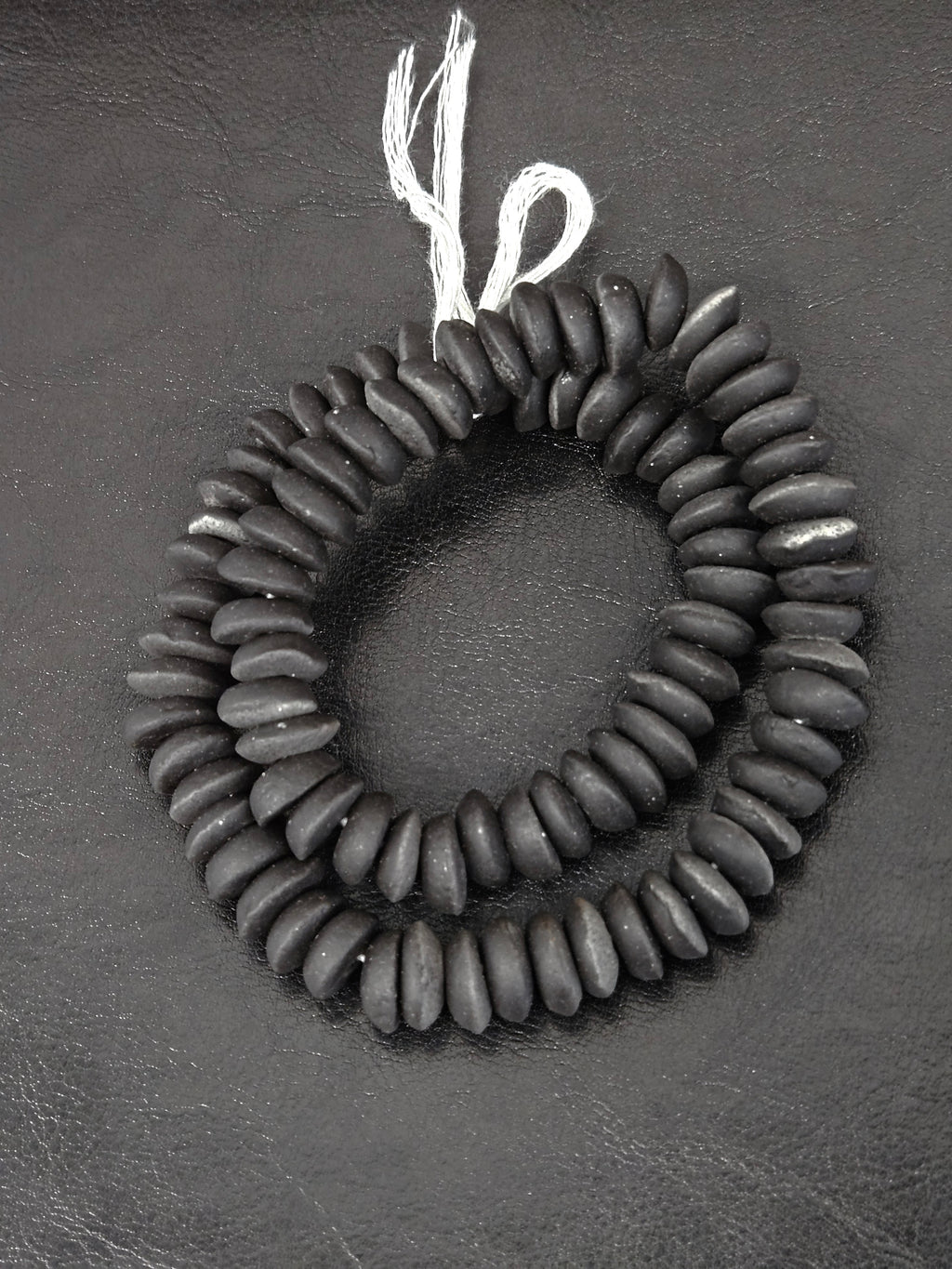 African Glass Disc Beads – Matte Black Recycled Glass Beads | Large Hole African Glass Beads Handcrafted in Ghana