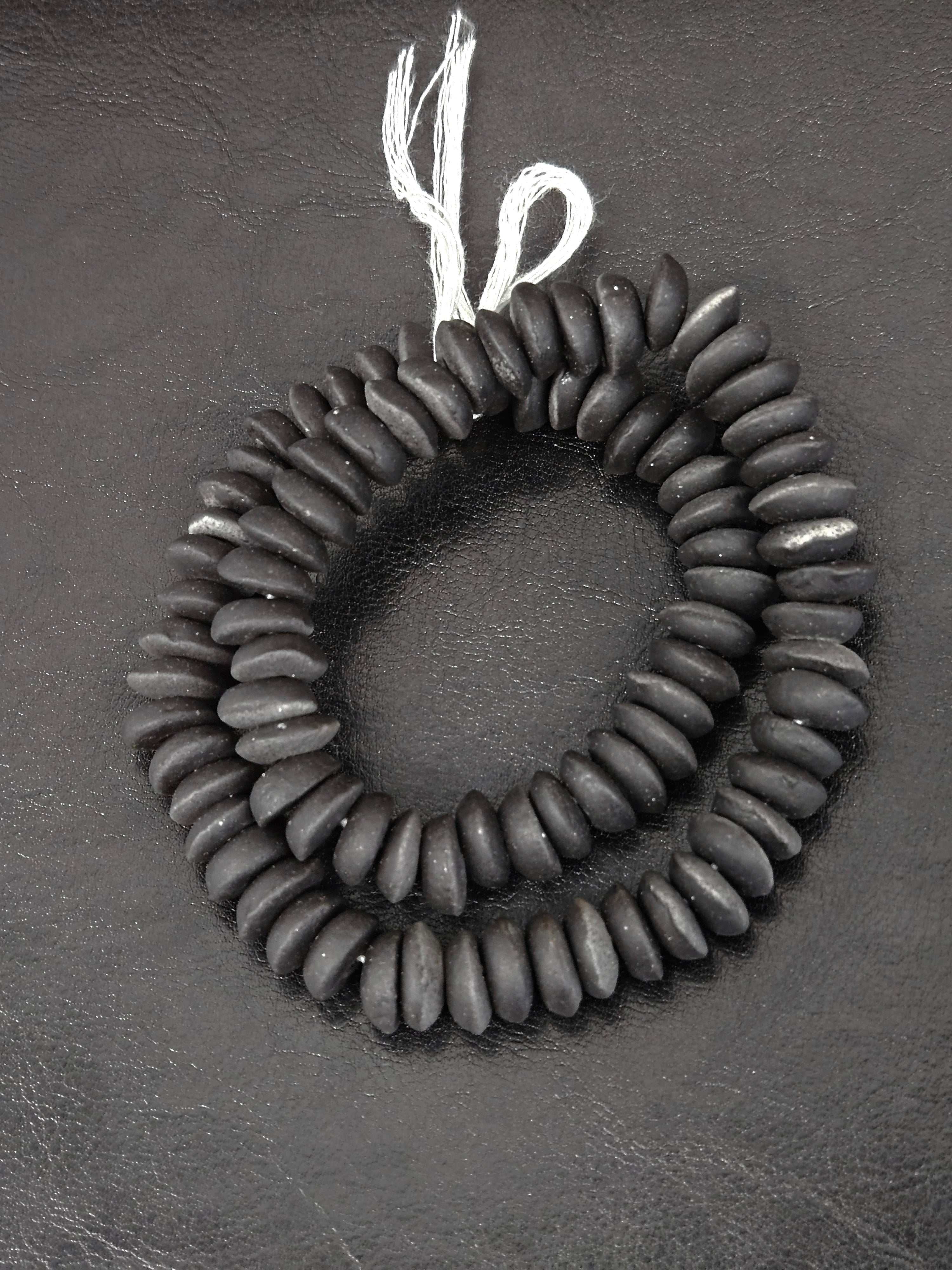 African Glass Disc Beads – Matte Black Recycled Glass Beads | Large Hole African Glass Beads Handcrafted in Ghana