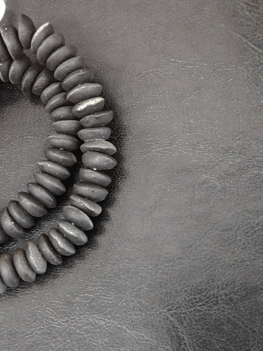 African Glass Disc Beads – Matte Black Recycled Glass Beads | Large Hole African Glass Beads Handcrafted in Ghana