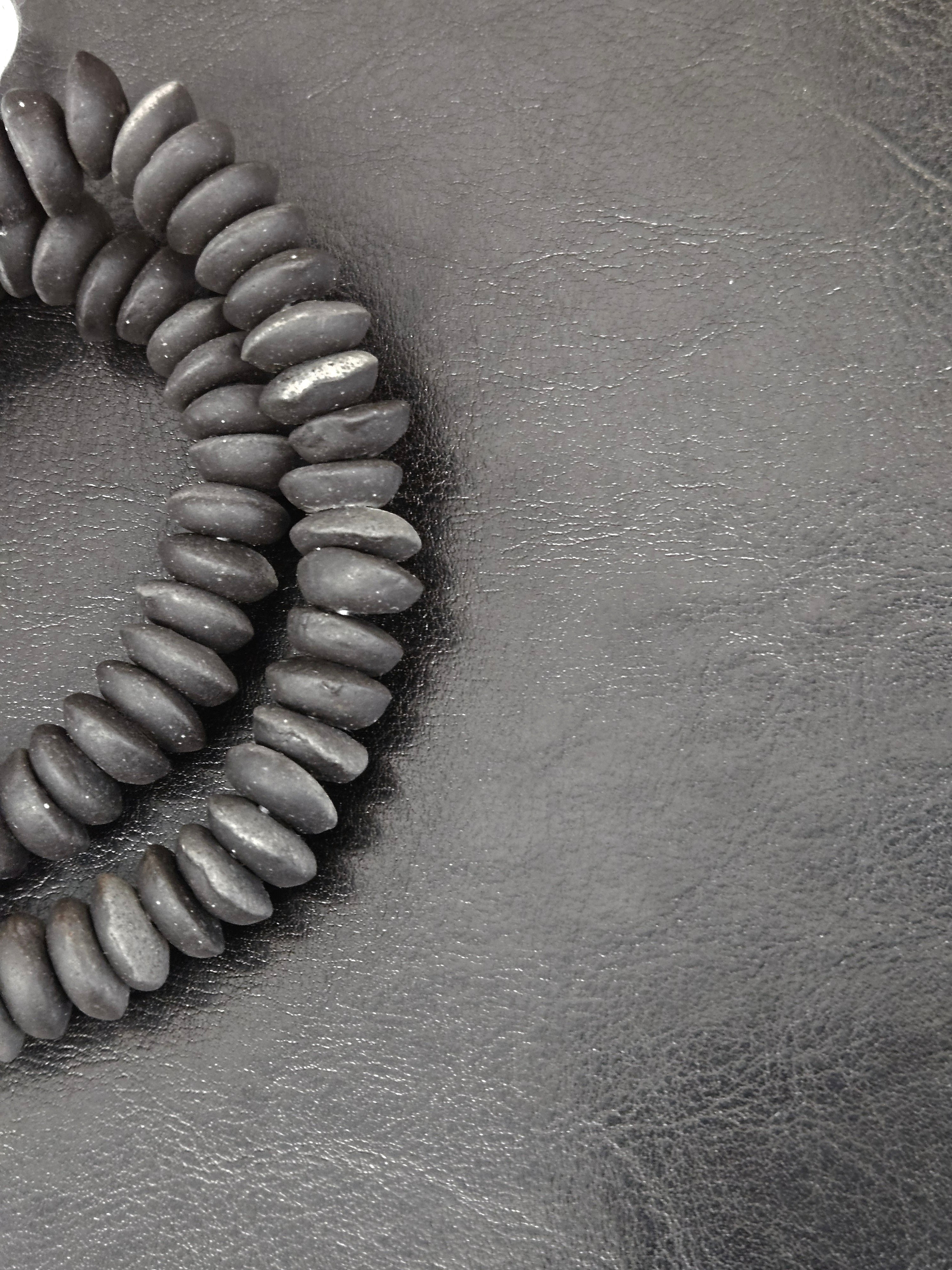 African Glass Disc Beads – Matte Black Recycled Glass Beads | Large Hole African Glass Beads Handcrafted in Ghana