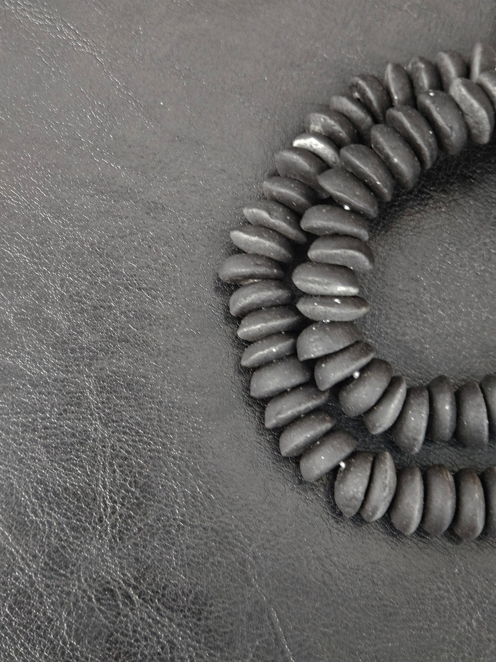 African Glass Disc Beads – Matte Black Recycled Glass Beads | Large Hole African Glass Beads Handcrafted in Ghana