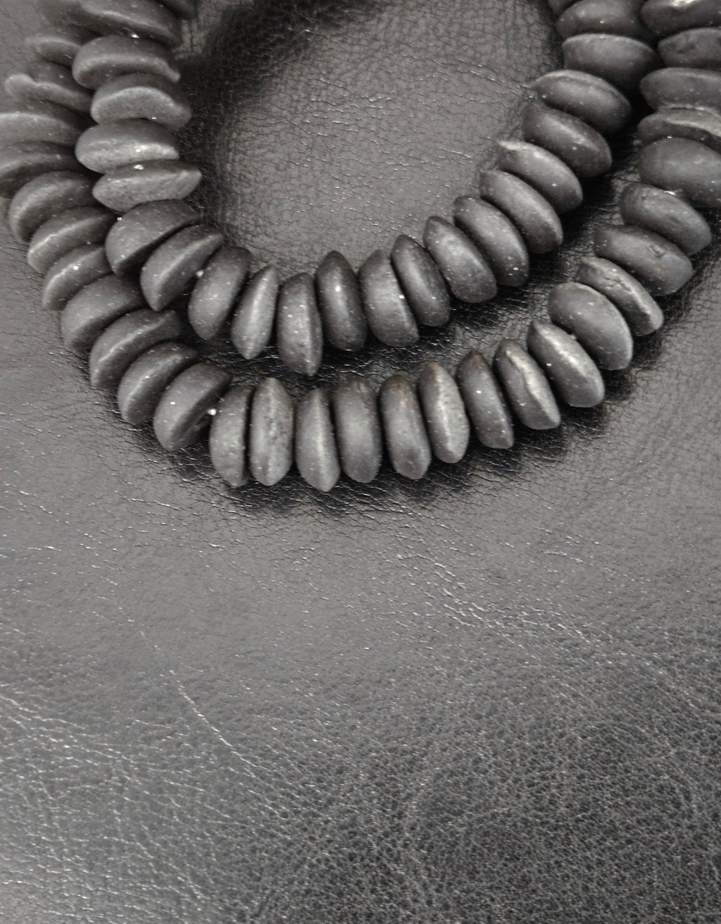 African Glass Disc Beads – Matte Black Recycled Glass Beads | Large Hole African Glass Beads Handcrafted in Ghana